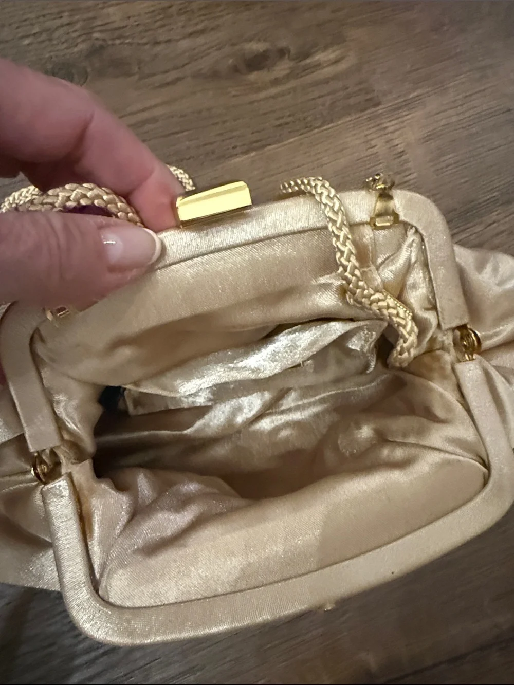 Kate Landry Shimmery Cream Evening Clutch with Gold Chain